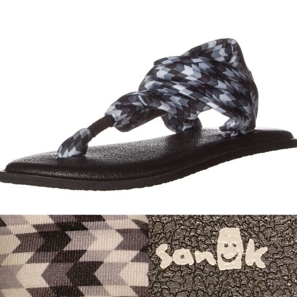 NEW SANUK 4 - 5 SLING YOGA MAT BLACK GRAY THONG STYLE GIRLS SANDALS 34 35 - Picture 1 of 7